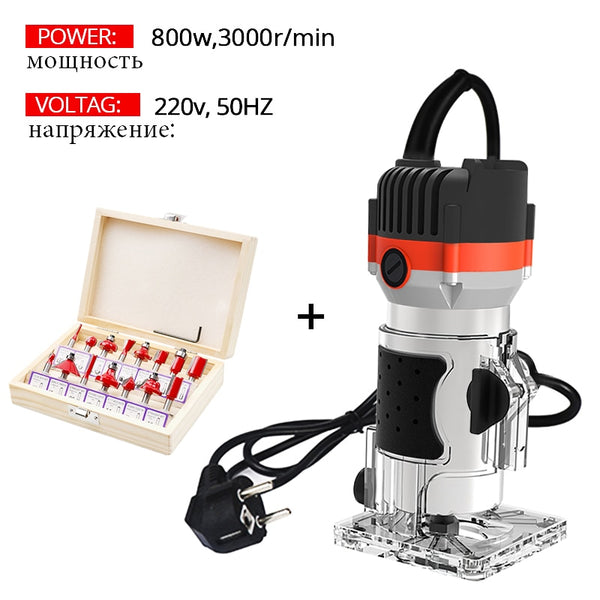 800w 30000rpm Wood Router Tool Combo Kit Electric Woodworking Machines Power Carpentry Manual Trimmer Tools With Milling Cutter