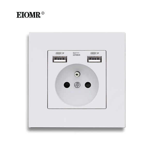 EOMR Wall USB Power Socket 5V 2.1A EU France Belgium Electrical Socket 16A Dual USB Plug IOS Android Phone Charging Ports Socket