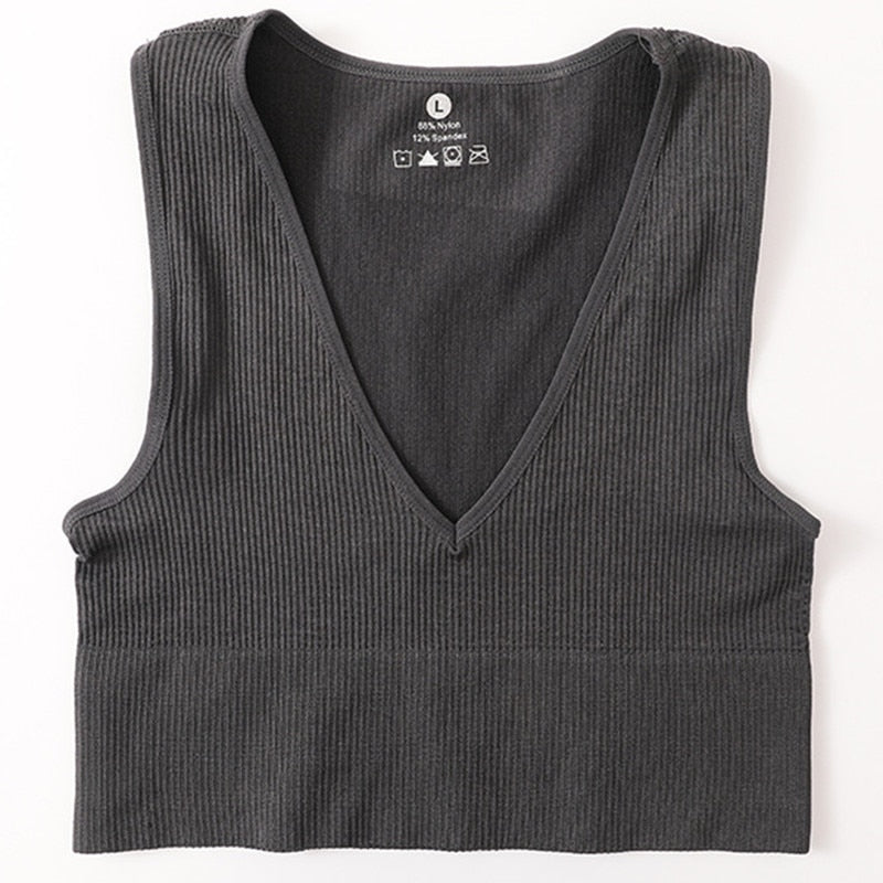 Vintage Crop Top Women Seamless Underwear Sexy Lingerie Female Tanks Vest Harajuku Deep V Neck Summer Camis Crop Top Camisole