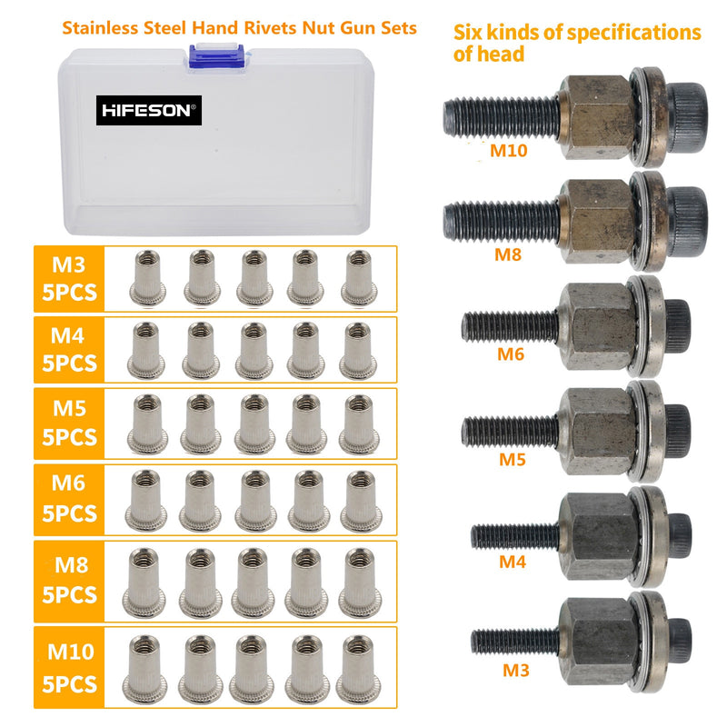 Hand Rivet Nut Gun Head nuts Rivet nut tool Manual Riveter Rivnut Tool Accessory for Nuts M3 M4 M5 M6 M8 M10 Simple installation