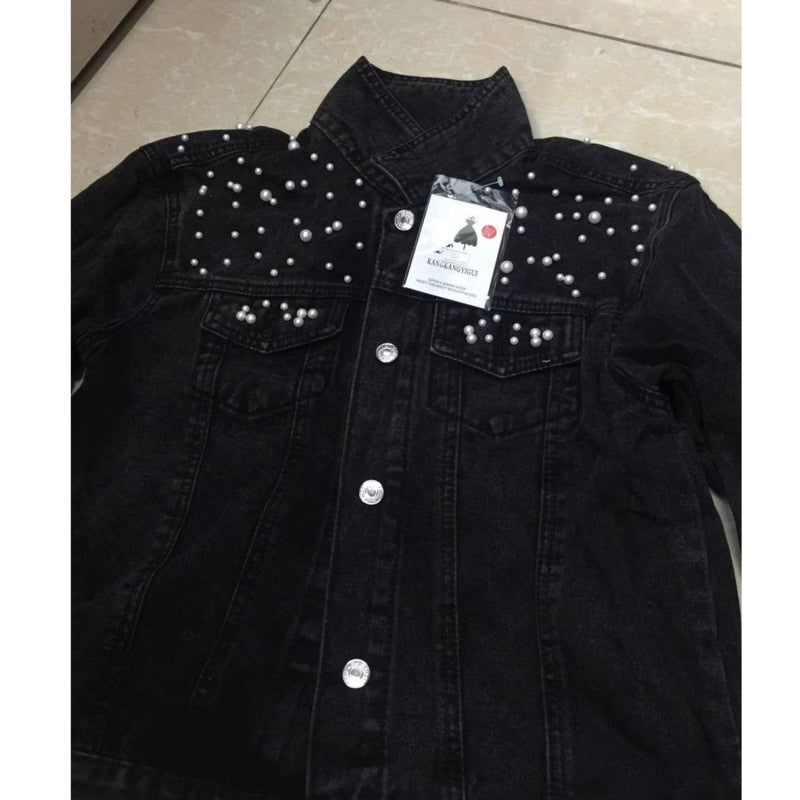 DEAT Fast Delivery New Autumn Fashion Women’s Denim Jacket Full Sleeve Loose Button Pearls Short Lapel Wild Casual 2022 AP446