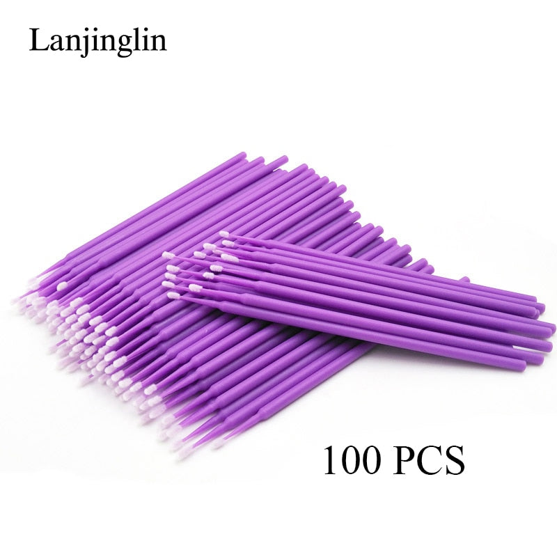 100/200pcs Micro Brushes Cotton Swab Eyelash Extension Disposable Eye Lash Glue Cleaning Brushes Applicator Sticks Makeup Tools