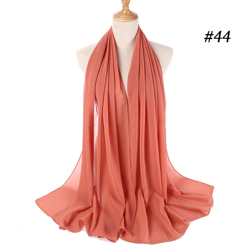 Muslim Bubble Chiffon Hijab Scarf Women Solid Color Soft Long Shawls and Wraps Georgette Head Scarves Ladies Hijabs