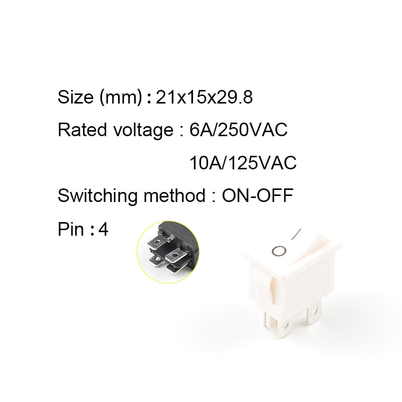 5 PCS/LOT KCD1 4 Pin 21*15mm ON-OFF Boat Car Rocker Switch 6A/250V AC 10A/125V AC With Red Blue Green Yellow Light Switch