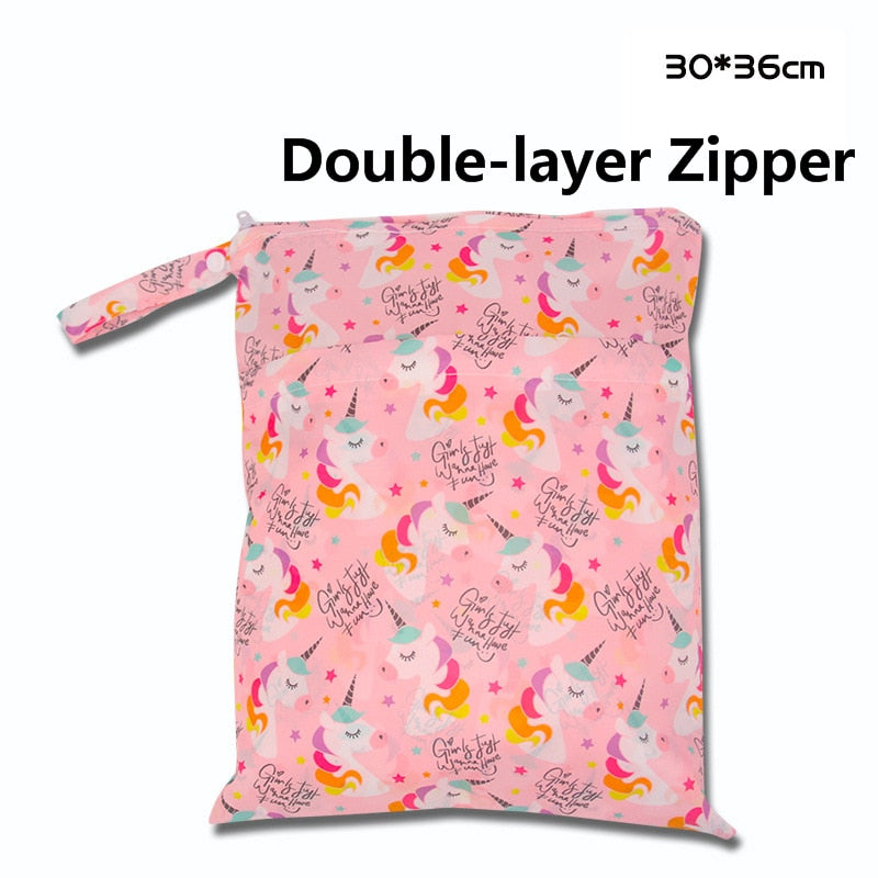 Baby Diaper Bag Cartoon Print Waterproof Wet Dry Nappy Zipper Handbag Stroller Carry Pack Travel Outdoor Wet Diaper Storage Bags