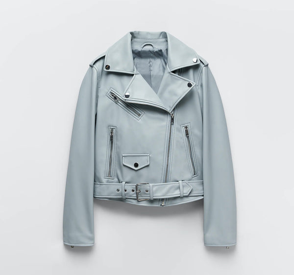 Spring and Autumn 2022 belt detachable epaulet motorcycle jacket leather jacket