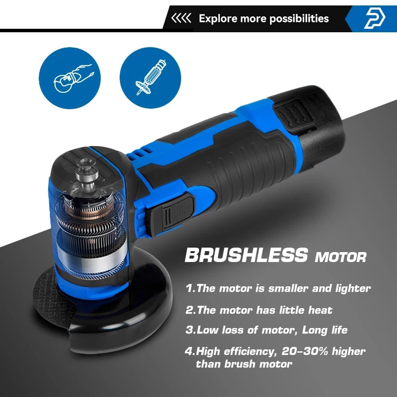 12V Mini Brushless Angle Grinder 18500RPM Cordless Polishing Grinding Machine 2.0mAh Electric Grinder Power Tools by PROSTORMER