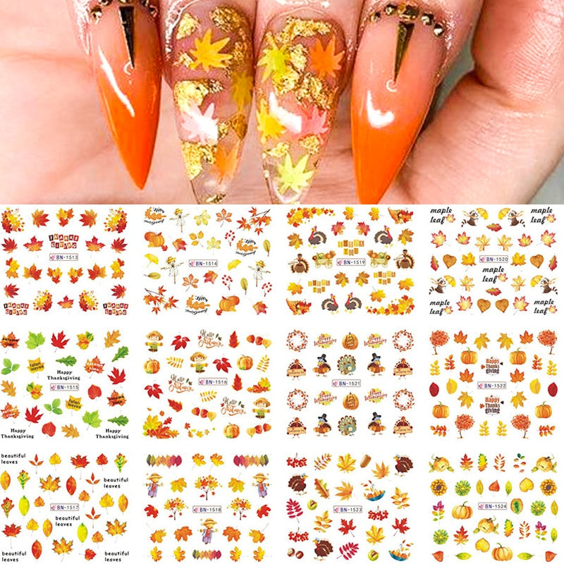 12 Designs Nail Stickers Set Mixed Floral Geometric Nail Art Water Transfer Decals Sliders Flower Leaves Manicures Decoration