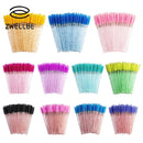 zwellbe Good Quality Disposable 50 Pcs/Pack Crystal Eyelash Makeup Brush  Diamond Handle Mascara Wands Eyelash Extension Tool