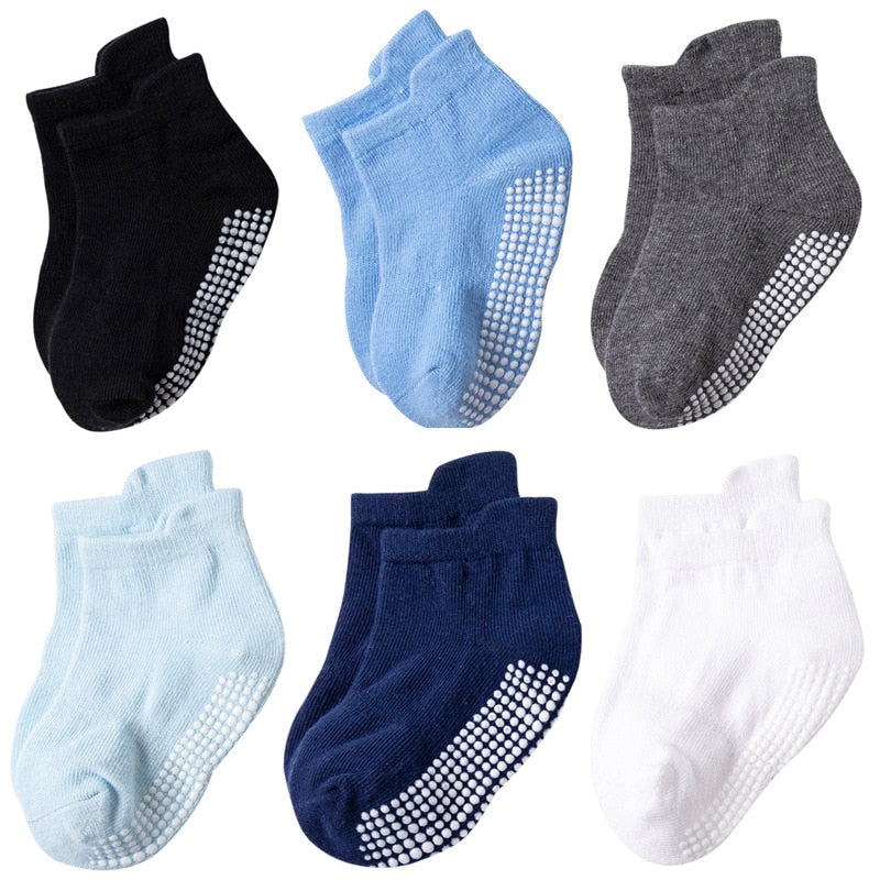 6 Pairs/lot 0 to 5 Years Anti-slip Non Skid Ankle Socks With Grips For Baby Toddler Kids Boys Girls All Seasons Cotton Socks