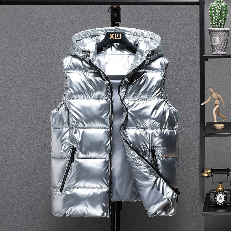 2022 New Women Winter Bright Vests Hooded Thick Vest Waterproof Cotton Padded Sleeveless Coat Female Waterproof Thick Waistcoat