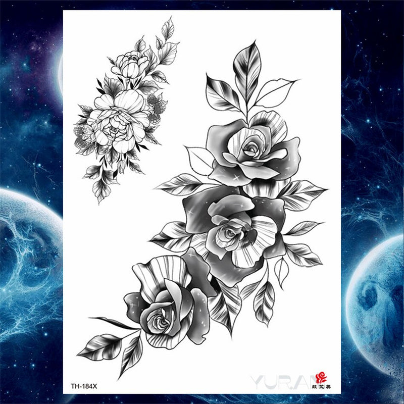 Girls Bracelet Chains Rose Tattoo Stickers Butterfly Body Arm Totem Tattoos Temporary Women Wrist Sexy Black Fake Tatoos