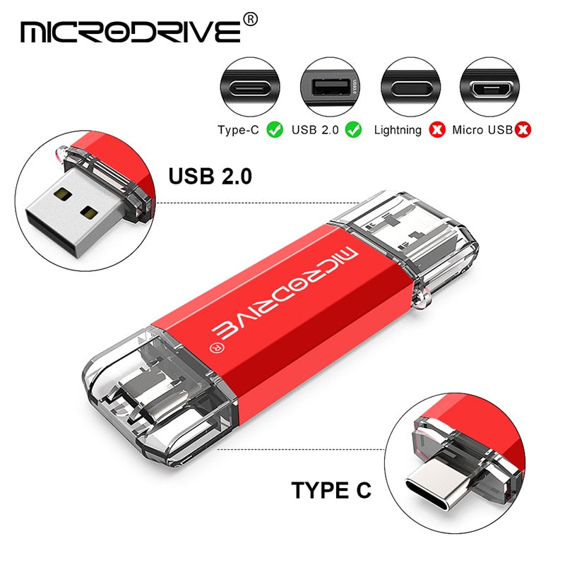 OTG USB Flash Drive Type C Pen Drive 512GB 256GB 128GB 64GB 32GB USB Stick 16gbPendrive for Type-C Device