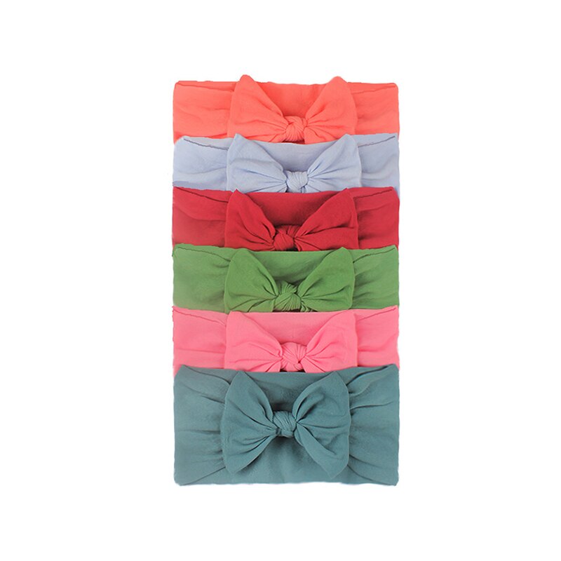 3/4/5/6Pcs/set Cute Bowknot Baby Headband Turban Solid Color Newborn Baby Girls Elastic Hair Bands Soft Nylon Hair Accessories