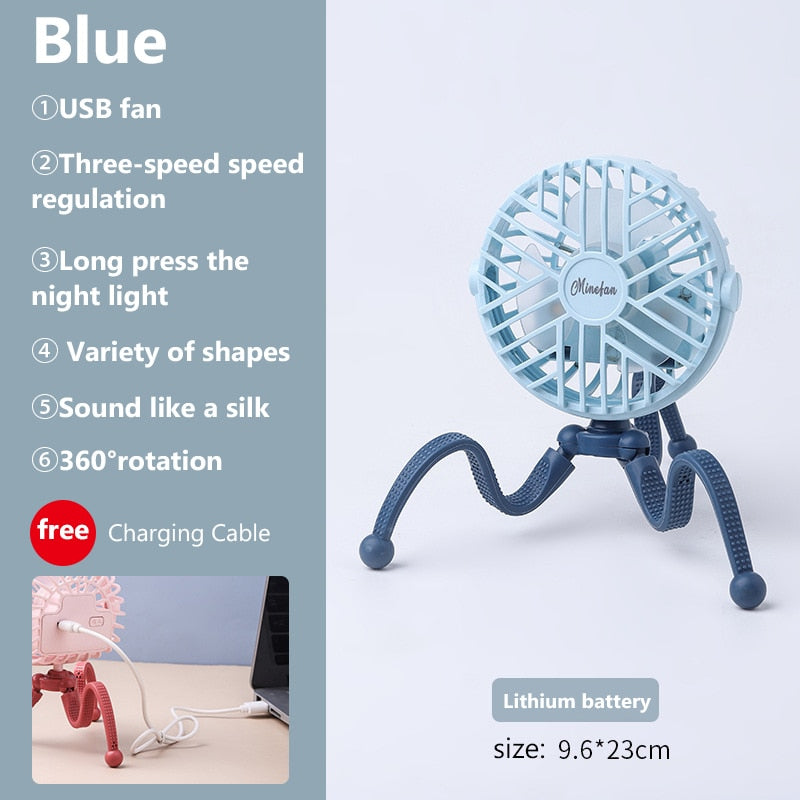 500mAh Stroller Fan Personal Portable Desk Handheld Baby Bed Car Seat Fan USB Rechargeable Fan Mini Stroller Accessories