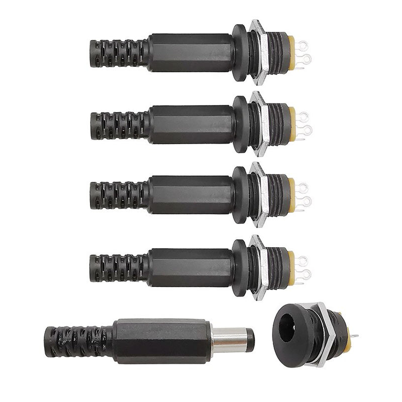 10Pcs (5Pair) 12V 3A 5.5x2.1mm DC Power Male Plugs Connector DC Power Socket Female Jack Screw Nut Panel Mount Adapter 5.5*2.1mm