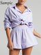 Sampic Women Blue Suit 2022 Casual Loose Long Sleeve Shirt Summer Tops And Mini Shorts Fashion Tracksuit Two Piece Set Outfits