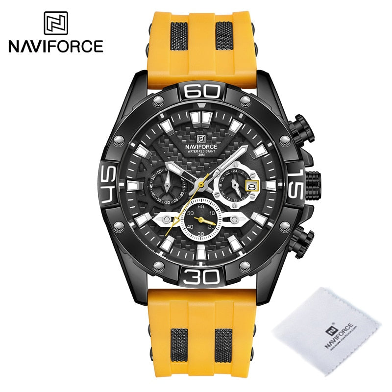 NAVIFORCE Luxury Watches for Men Fashion Silicone Strap Military Waterproof Sport Chronograph Quartz WristWatch Clock With Date