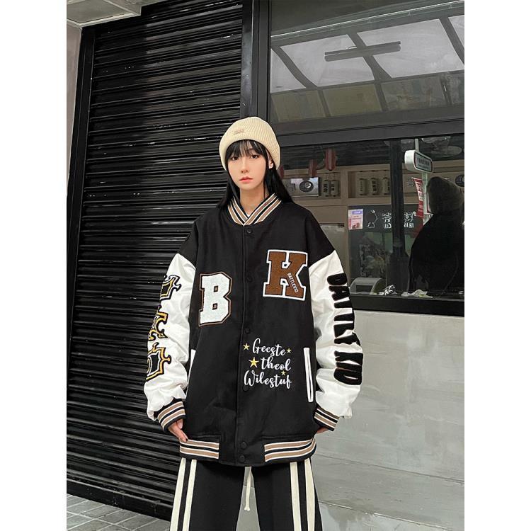 2021 street retro Letter embroidery baseball uniform cotton bomber jacket women winter loose all-match casual thickened jacket