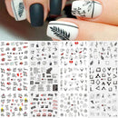 12 Designs Nail Stickers Set Mixed Floral Geometric Nail Art Water Transfer Decals Sliders Flower Leaves Manicures Decoration
