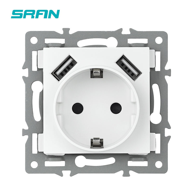 SRAN F6 Series White Crystal Tempered Glass Panel Light switch eu french wall socket usb tv rj45 rj11 Sensor switch Module DIY