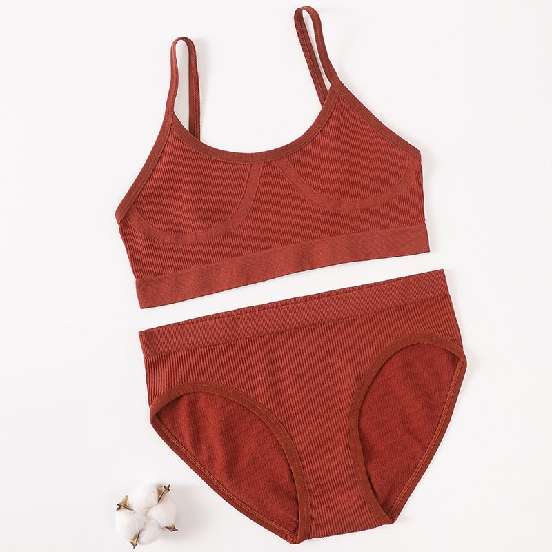 Seamless Women Bra Briefs Set Push Up Bra Crop Top High Waist Panties Sexy Lingerie Set Low Back Bralette Fitness Underwear Set