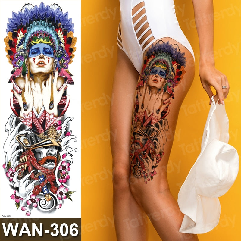 sexy fake tattoo for woman waterproof temporary tattoos large leg thigh body tattoo stickers peony lotus flowers fish dragon