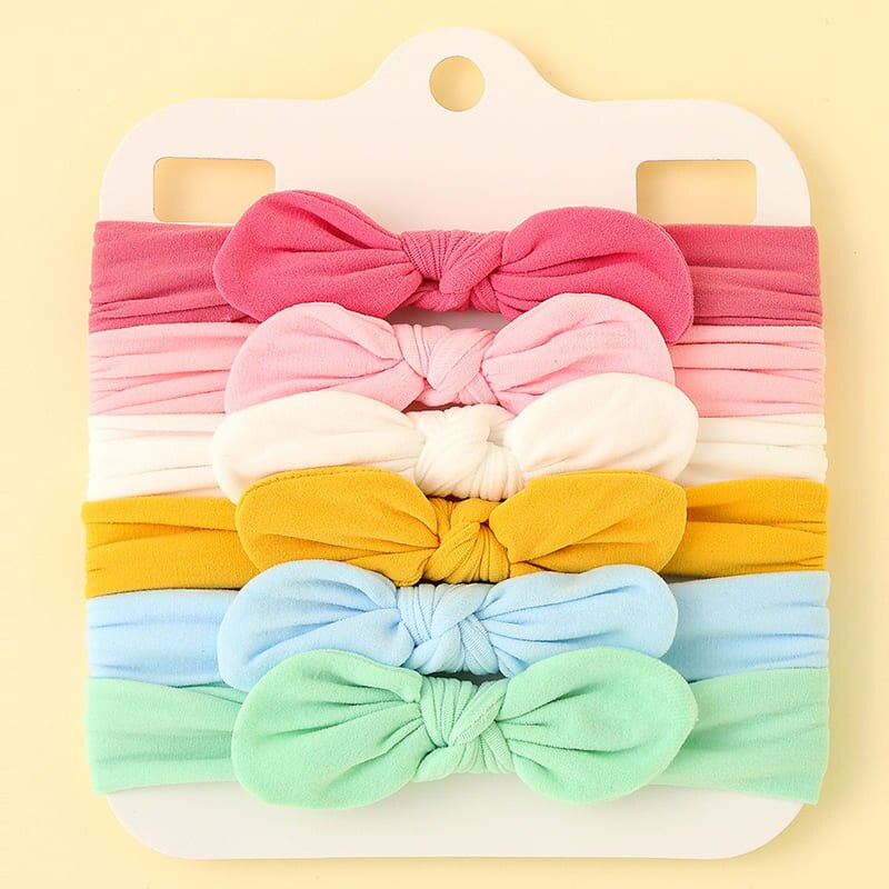 3/4/5/6Pcs/set Cute Bowknot Baby Headband Turban Solid Color Newborn Baby Girls Elastic Hair Bands Soft Nylon Hair Accessories