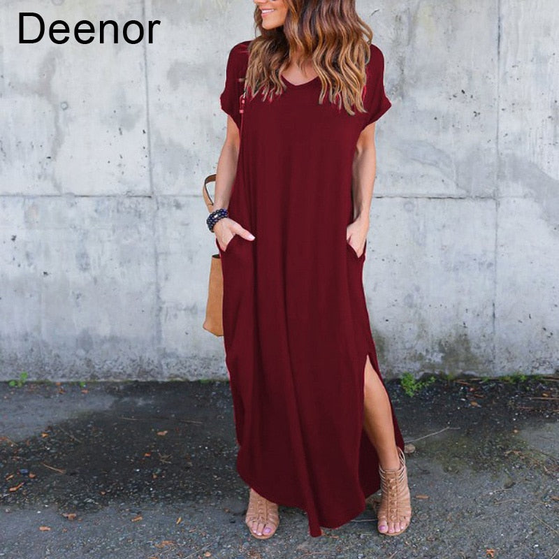Plus Size 5XL Sexy Women Dress Summer 2021 Solid Casual Short Sleeve Maxi Dress For Women Long Dress Free Shipping Lady Dresses