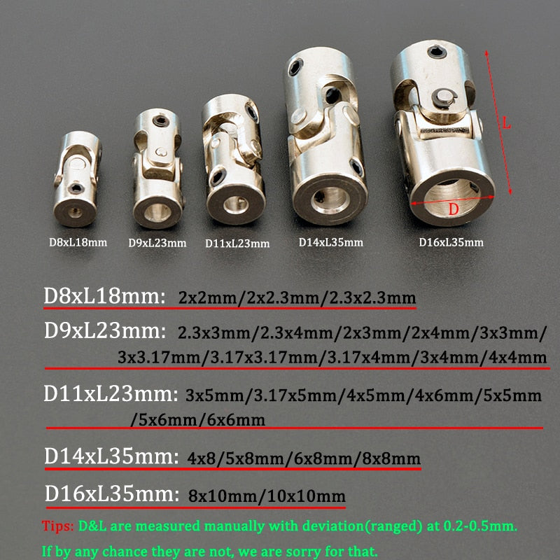 Rc Boat Car Metal Cardan Joint 2mm/2.3mm/3mm/3.175mm/4mm/5mm/6mm/8mm/10mm Gimbal Couplings Shaft Motor Connector Universal Joint