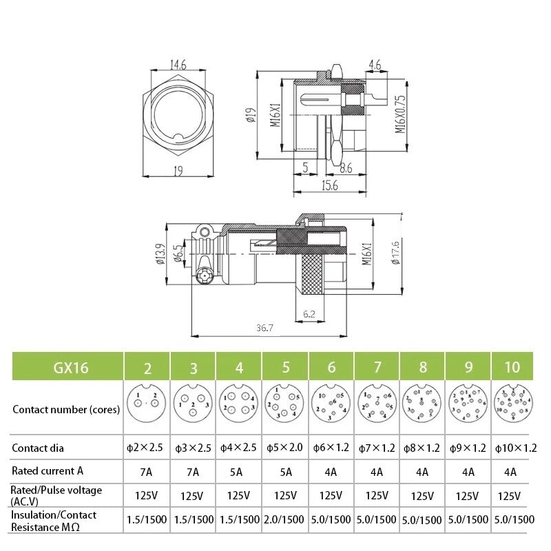 1 Set GX16 Nut TYPE Male &amp; Female Electrical Connector 2/3/4/5/6/7/8/9/10 Pin Circular Aviation Socket Plug Wire Panel Connector