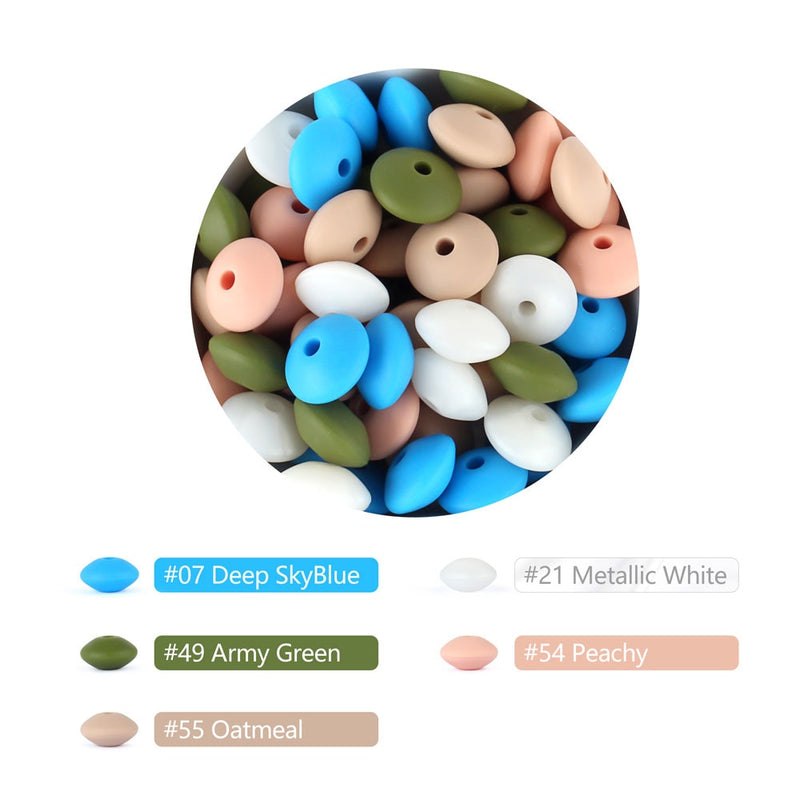 30pcs Silicone Lentil Beads BPA Free Food Grade Rodent DIY Charms Newborn Nursing Accessory Teething Necklace 12mm Abacus Bead
