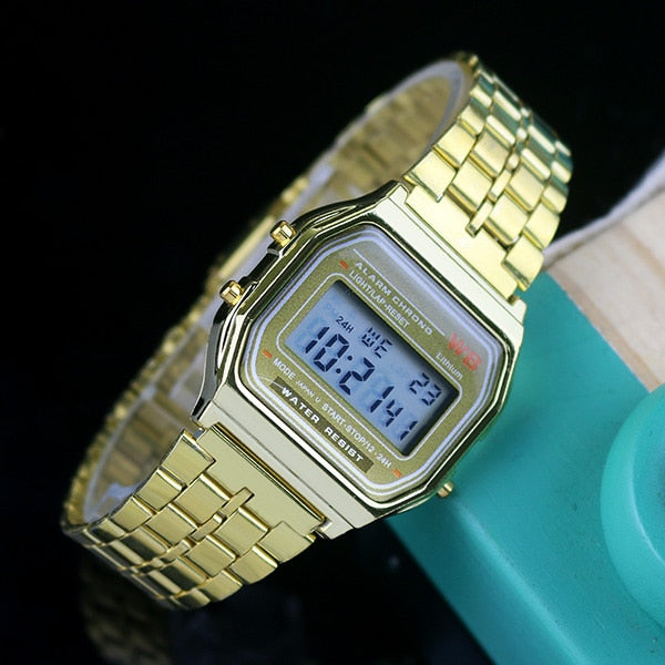 Gold Men Watches Women Electronic Digital Display Retro Style Clock Men&
