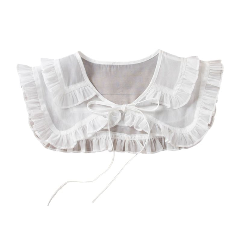 Royal Style Cotton Fake Collar Shawl Wrap Hollow Out Floral Lace Ruffled Trim Necklace Pointed Triangle Lapel Blouse