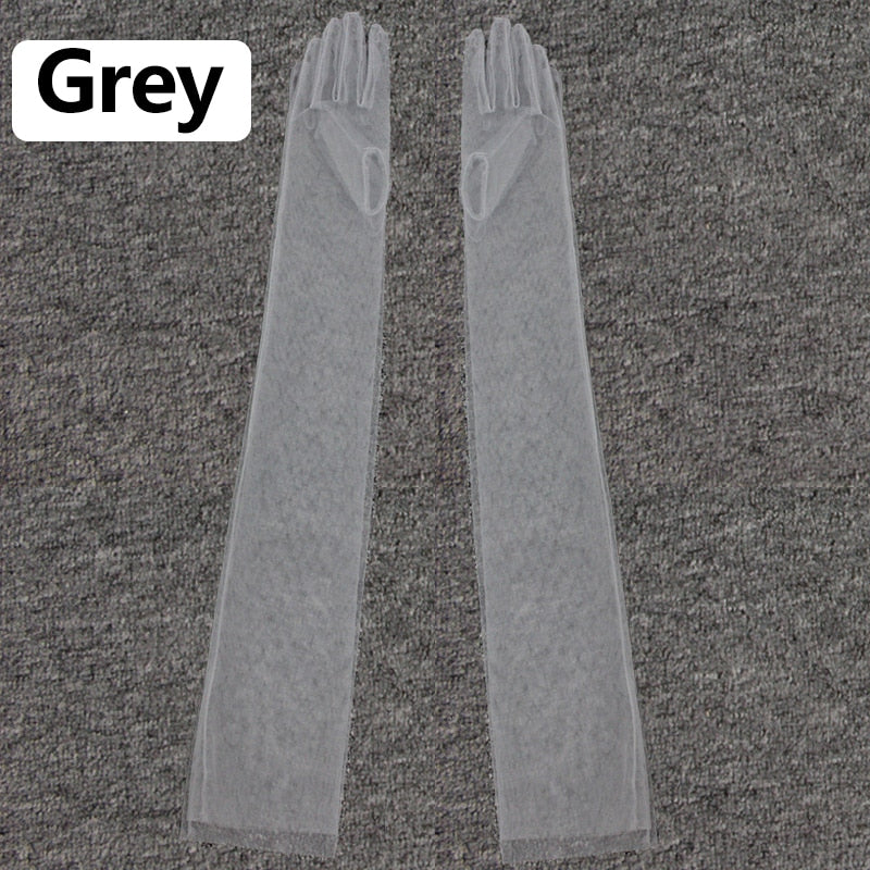Fashion Long Sheer Tulle Gloves Ultra Thin Stretchy Full Finger Mittens Mesh Elbow Wedding Bride Gloves Halloween Accessory
