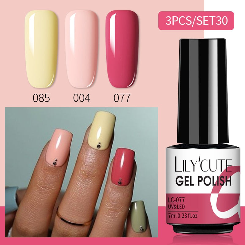LILYCUTE 3 PCS Gel Nail Polish Set Nude Pink Glitter Sequins Matte Effect Gel Long Lasting Base Top Coat Nail Art Design Hybrid