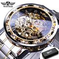 Winner Transparent Fashion Diamond Luminous Gear Movement Royal Design Men Top Brand Luxury Male Mechanical Skeleton Wrist Watch