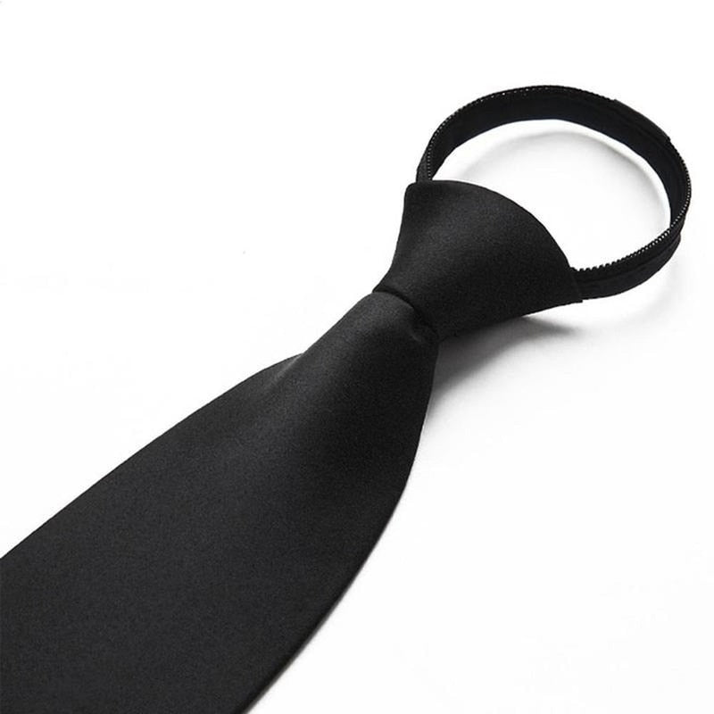 Black Simple Clip on Tie Security Tie Doorman Steward Matte Black Funeral Tie for Men Women Students