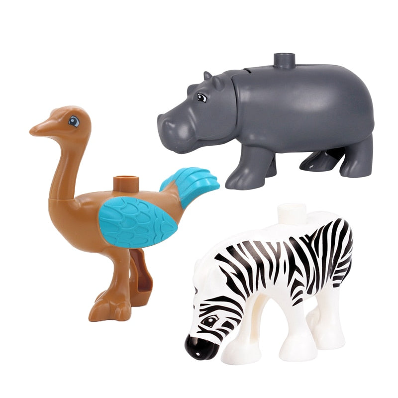 Zoo Animals Series Set Big Size Building Blocks Assemble Accessories Cute Birds Beasts Elephant Tiger Bricks Education Toys Kids