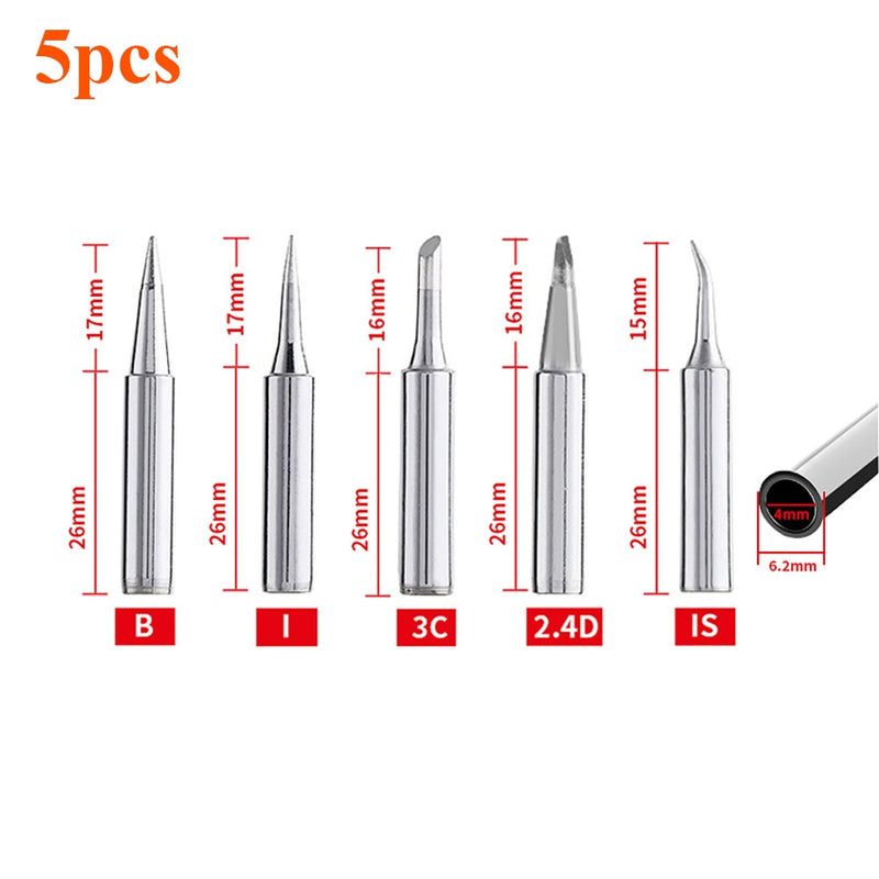 5Pcs/Set 900m-T-I 900M-T-B Welding Tool Lead-Free Soldering Iron Head Bit for Welding Accessories Soldering Iron Tip