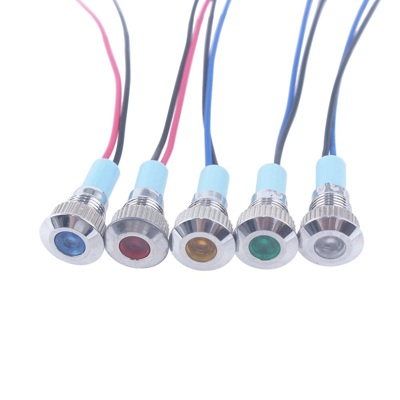 1pc 6mm 8mm 10mm 12mm Metal LED Warning indicator light Waterproof IP67 Signal Lamp Pilot Wires switch 3V 5V 12V 220V Red Blue