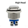 16mm 1NO High Flat Head Waterproof Momentary Reset Metal Push Button Switch Screw Terminal Car Engine Doorbell PC Power Switch
