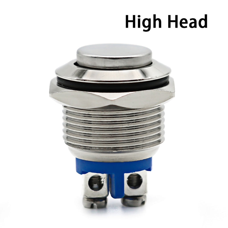 16mm 1NO High Flat Head Waterproof Momentary Reset Metal Push Button Switch Screw Terminal Car Engine Doorbell PC Power Switch