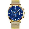 2022 Men&#39;s Fashion Business Calendar Watches Men Luxury Blue Stainless Steel Mesh Belt Analog Quartz Watch relogio masculino