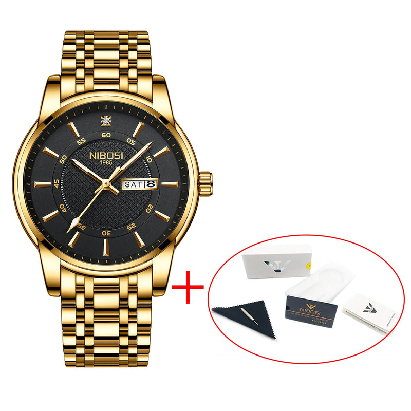 NIBOSI Gold Watch for Men Warterproof Sports Mens Watch Top Brand Luxury Clock Male Business Quartz Wristwatch Relogio Masculino