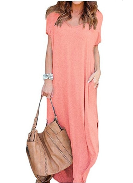 Plus Size 5XL Sexy Women Dress Summer 2021 Solid Casual Short Sleeve Maxi Dress For Women Long Dress Free Shipping Lady Dresses