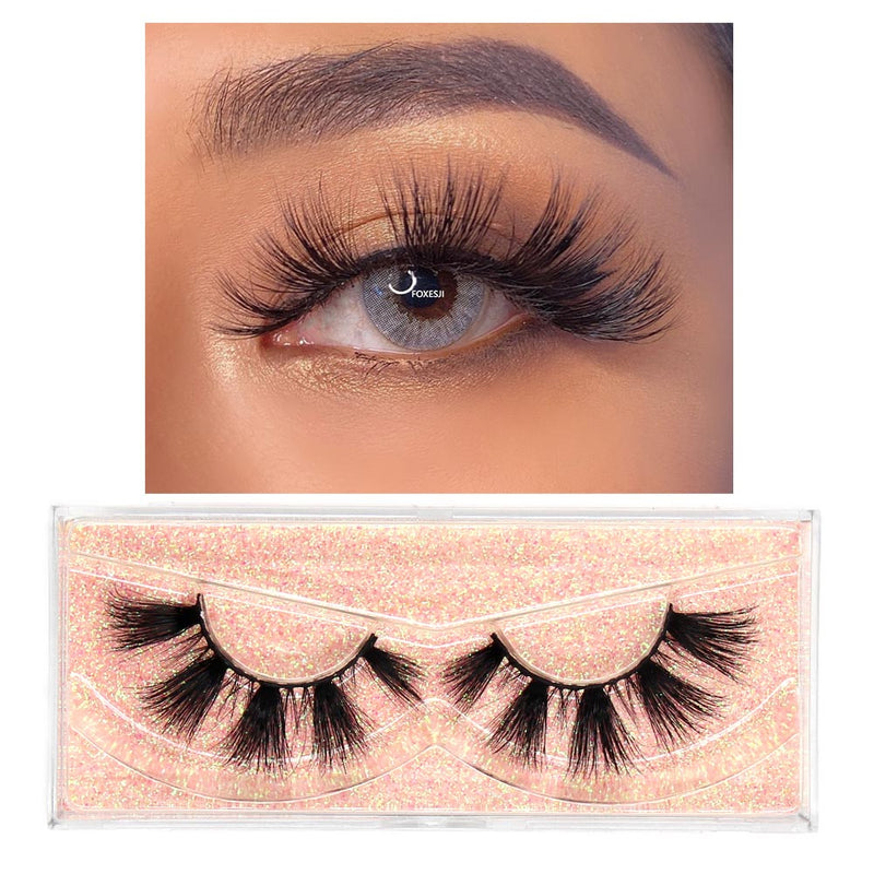FOXESJI Makeup Eyelashes 3D Mink Lashes Fluffy Soft Wispy Natural Cross Lash Extension Reusable Fake Lashes Mink False Eyelashes