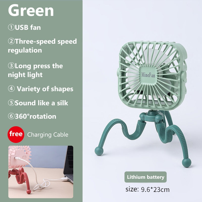 500mAh Stroller Fan Personal Portable Desk Handheld Baby Bed Car Seat Fan USB Rechargeable Fan Mini Stroller Accessories