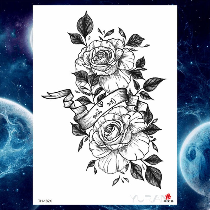 Girls Bracelet Chains Rose Tattoo Stickers Butterfly Body Arm Totem Tattoos Temporary Women Wrist Sexy Black Fake Tatoos