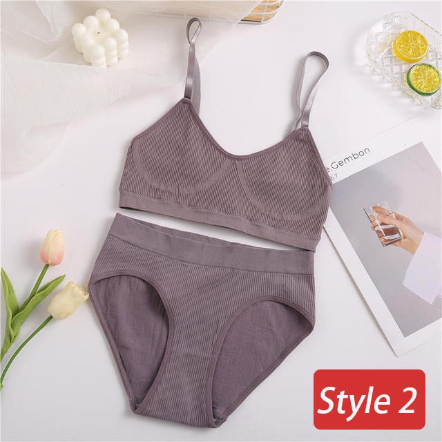 2PC Underwear Set Women Seamless Bra Set Wireless Bra Sexy High Waisted Female Underpants Comfortable Basic Bralette Lingerie